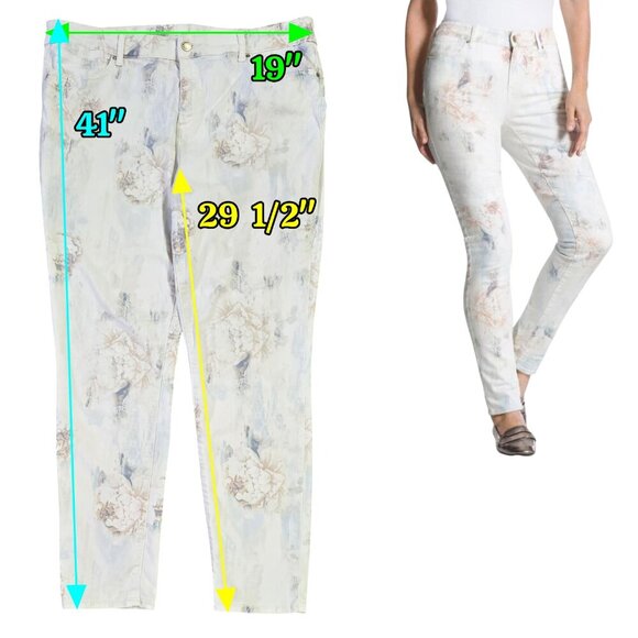 Chico's Ivory Floral The Platinum Jeggings Retro Look Stretch Grandmacore - Picture 2 of 10